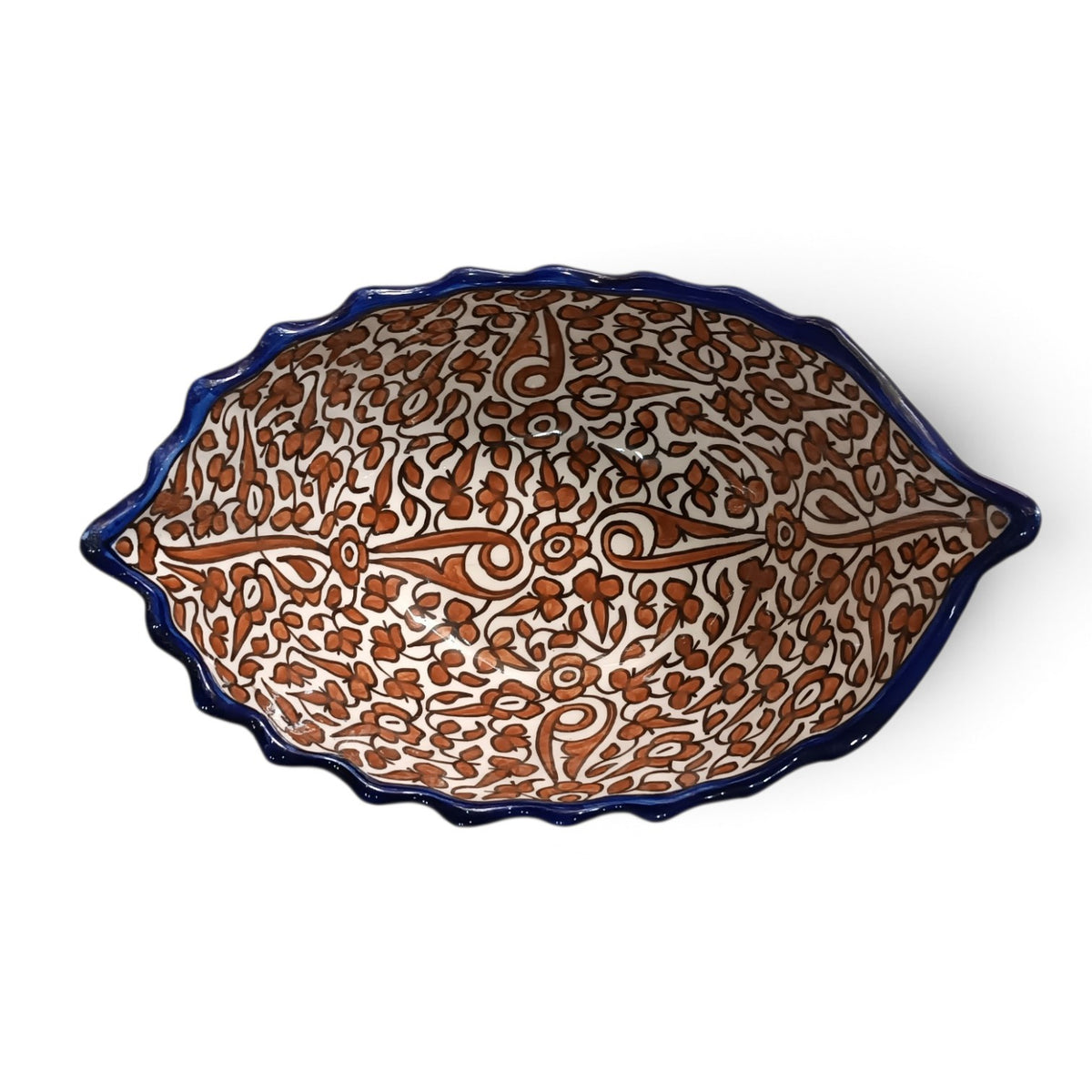 Handmade Moroccan Fes Ceramic Serving Bowl – Brown Floral Design