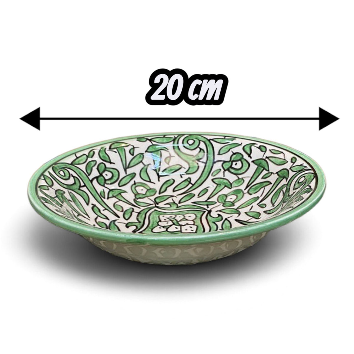 Green Hand-Painted Moroccan Fes Pottery Plates & Bowl – Floral Ceramic Dinnerware