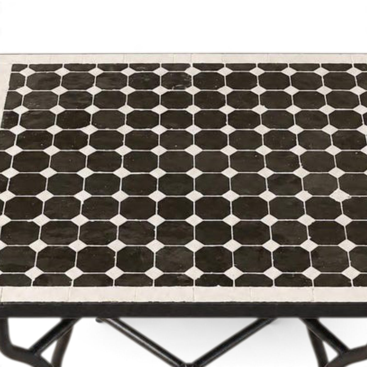 Handmade Moroccan Zellige Mosaic Table – Black & White Fes Tile Table