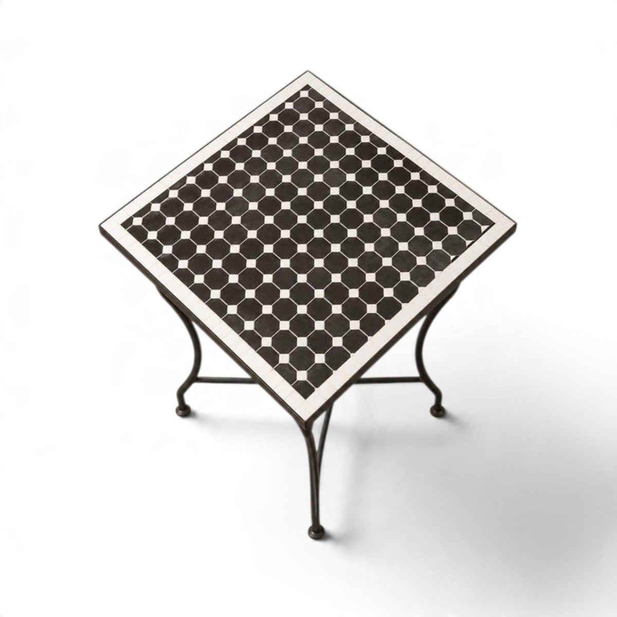 Handmade Moroccan Zellige Mosaic Table – Black & White Fes Tile Table