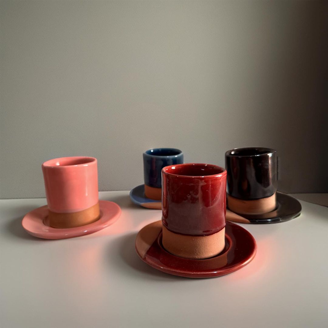 Coffee cups handmade pottery and hand painted fez pottery 6 coffee cups