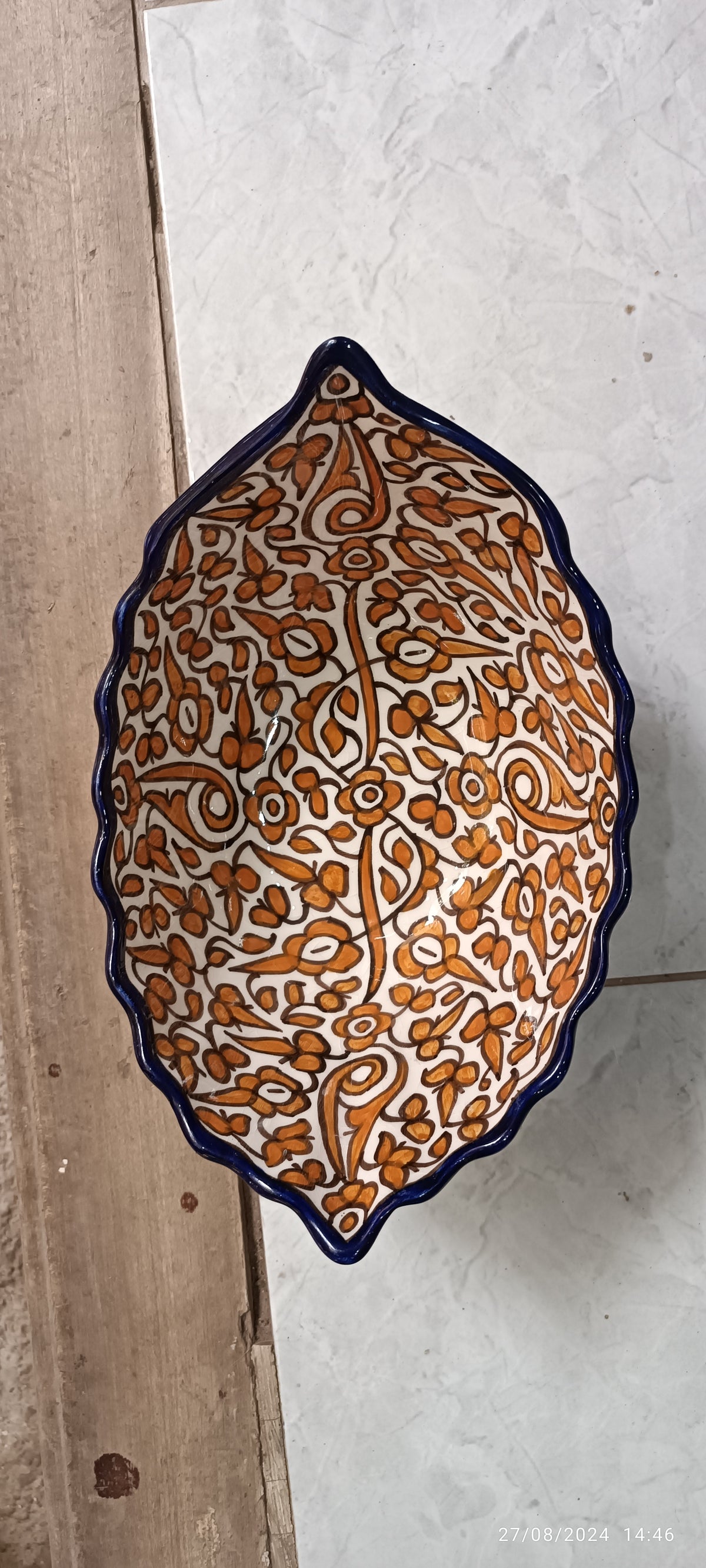Handmade Moroccan Fes Ceramic Serving Bowl – Brown Floral Design
