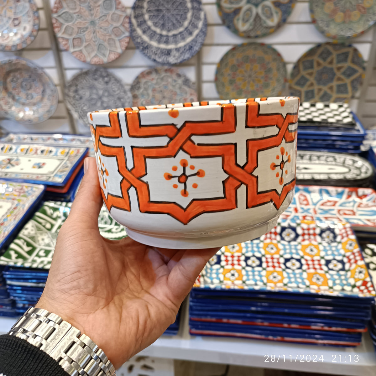 Handmade Moroccan Ceramic 4 Bowl Set – Hand-Painted Geometric Design | Fez Pottery