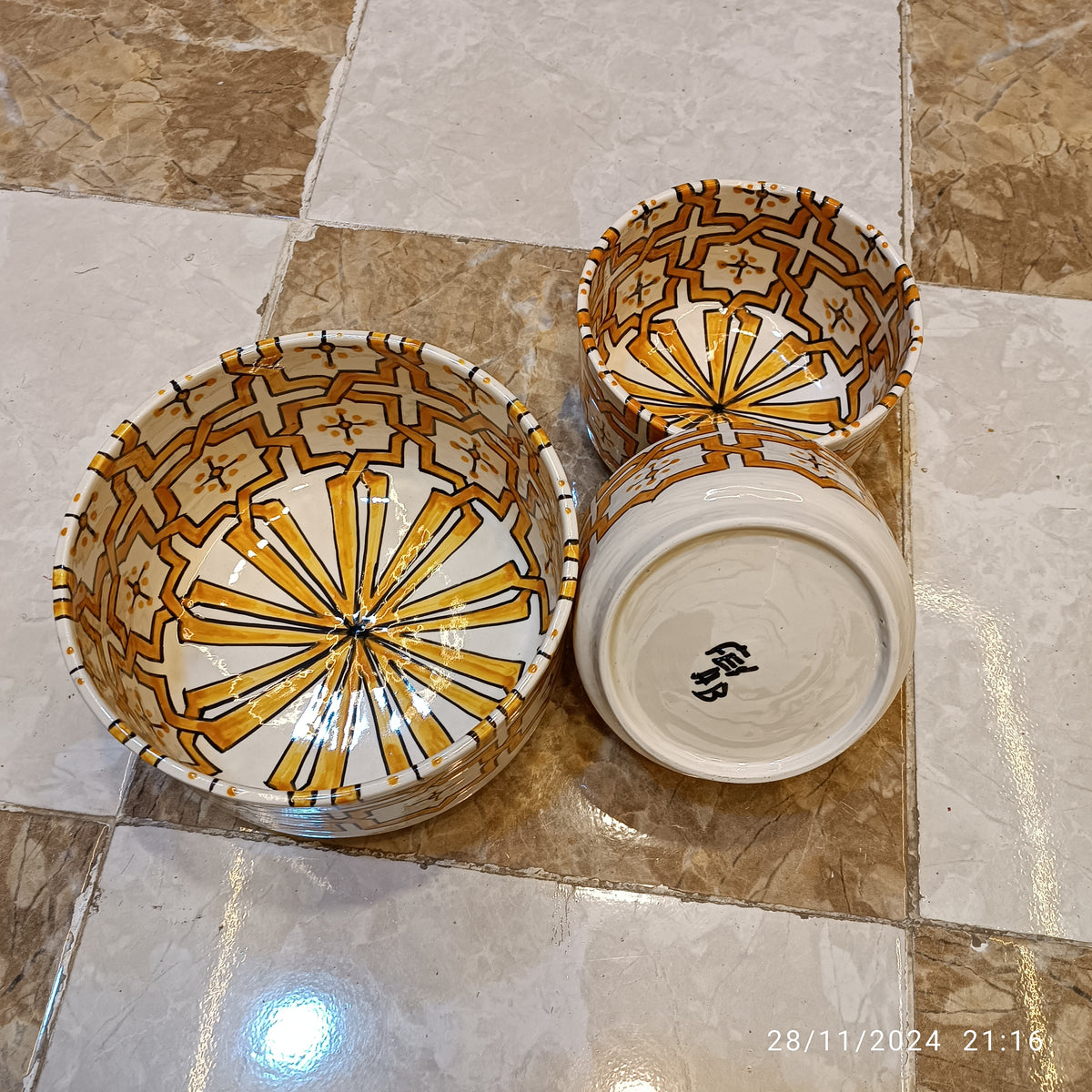 Handmade Moroccan Ceramic 4 Bowl Set – Hand-Painted Geometric Design | Fez Pottery
