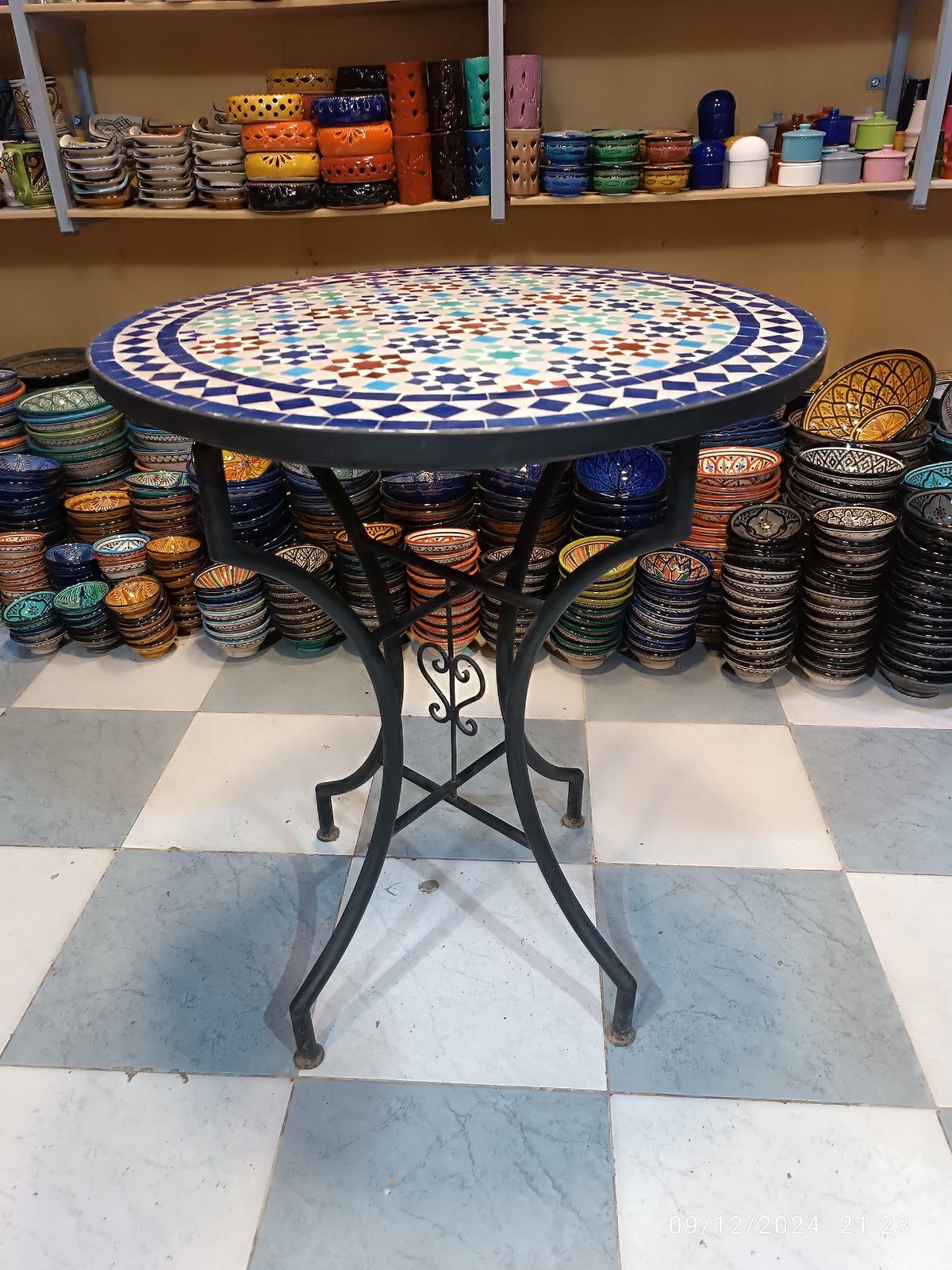 Handmade Moroccan Mosaic Table from Fez – Outdoor Zellige Patio & Garden Table