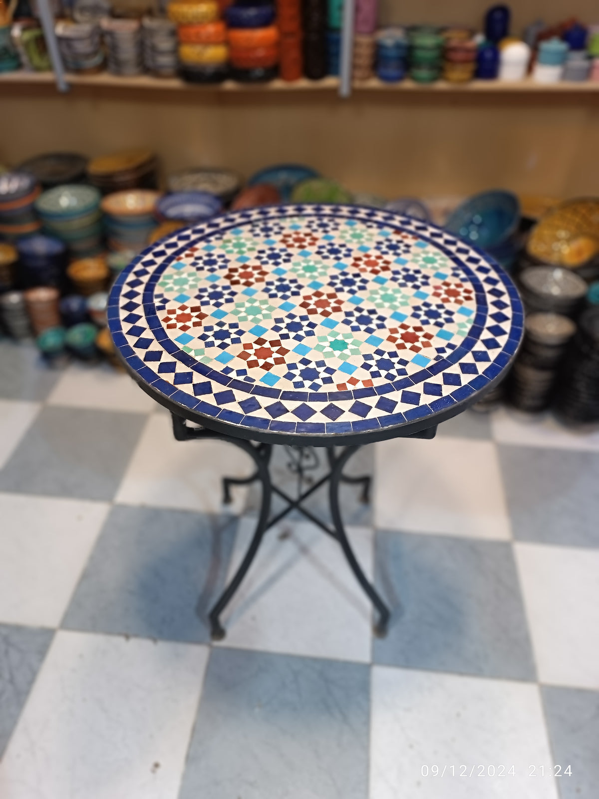 Handmade Moroccan Mosaic Table from Fez – Outdoor Zellige Patio & Garden Table