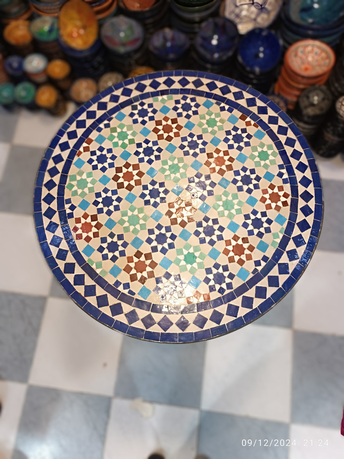 Handmade Moroccan Mosaic Table from Fez – Outdoor Zellige Patio & Garden Table