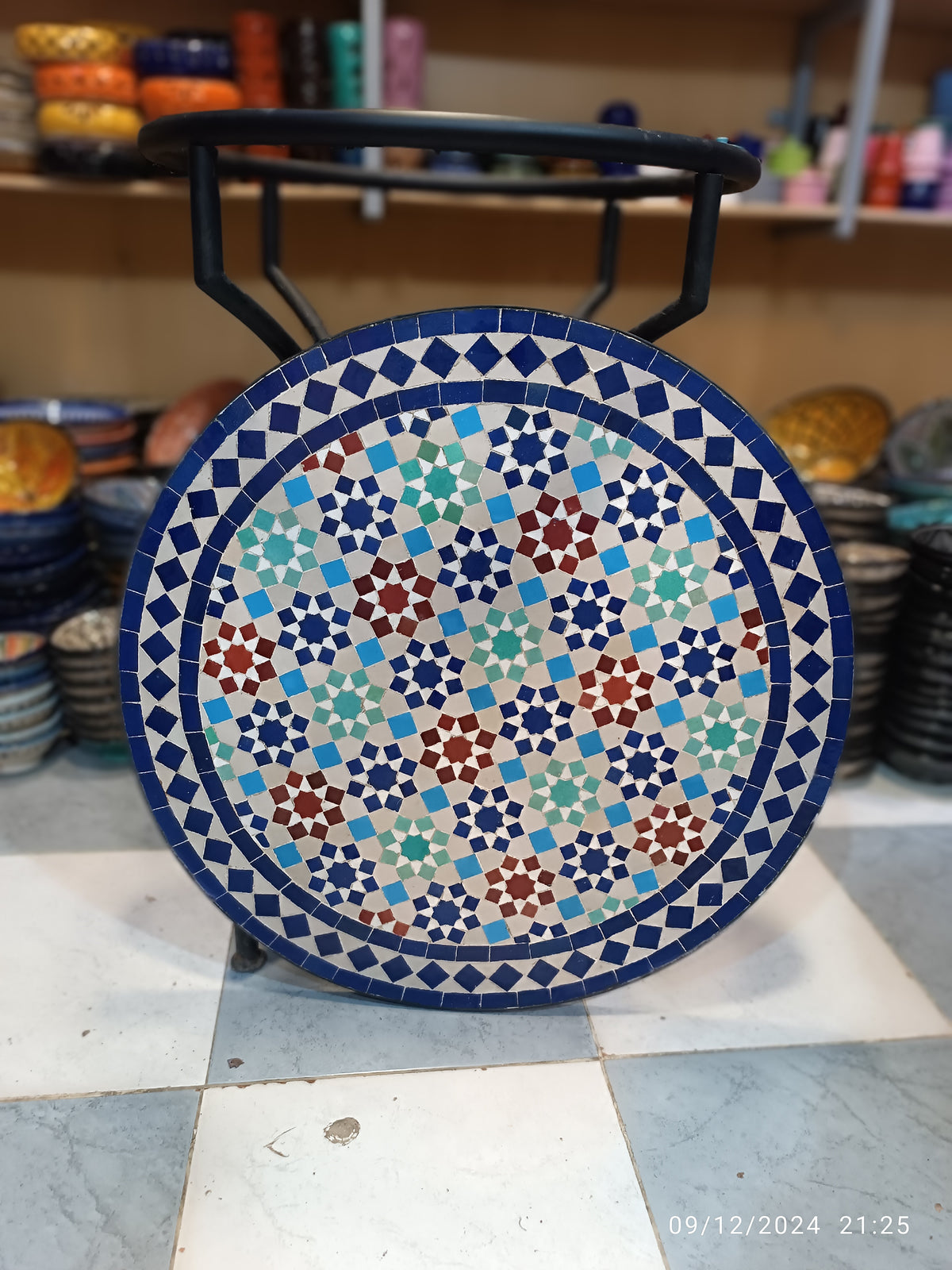 Handmade Moroccan Mosaic Table from Fez – Outdoor Zellige Patio & Garden Table