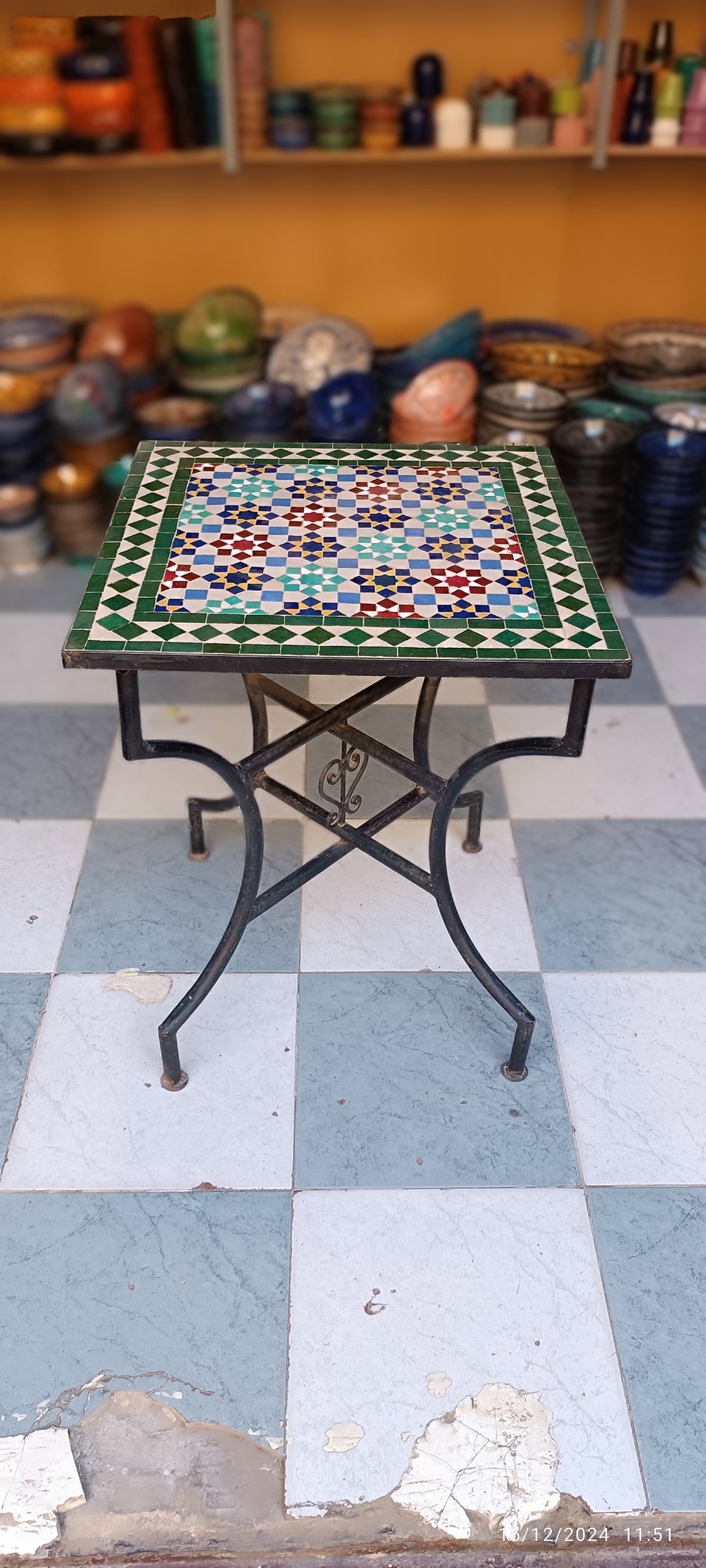 Handmade Moroccan Zellige Mosaic Table – Traditional Fes Ceramic Tile Table