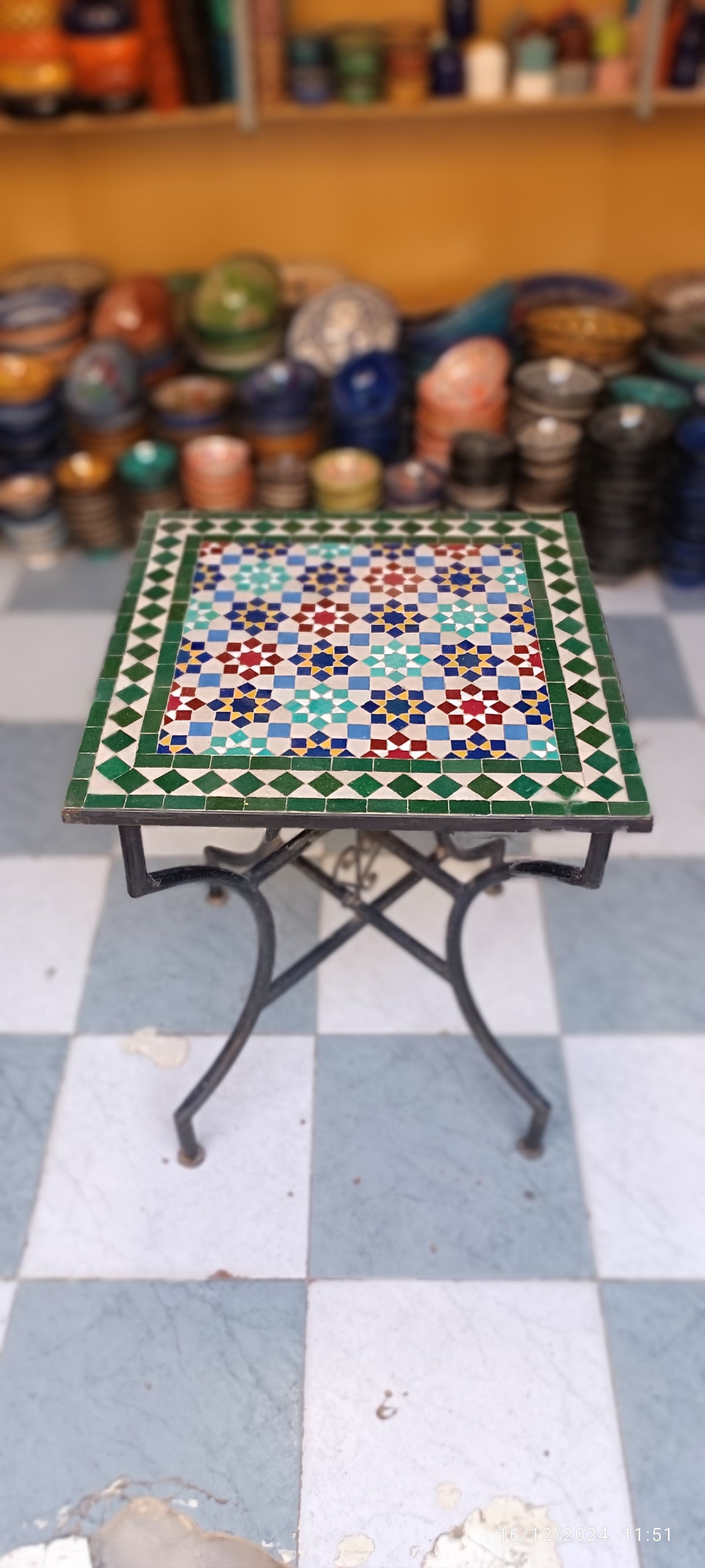 Handmade Moroccan Zellige Mosaic Table – Traditional Fes Ceramic Tile Table