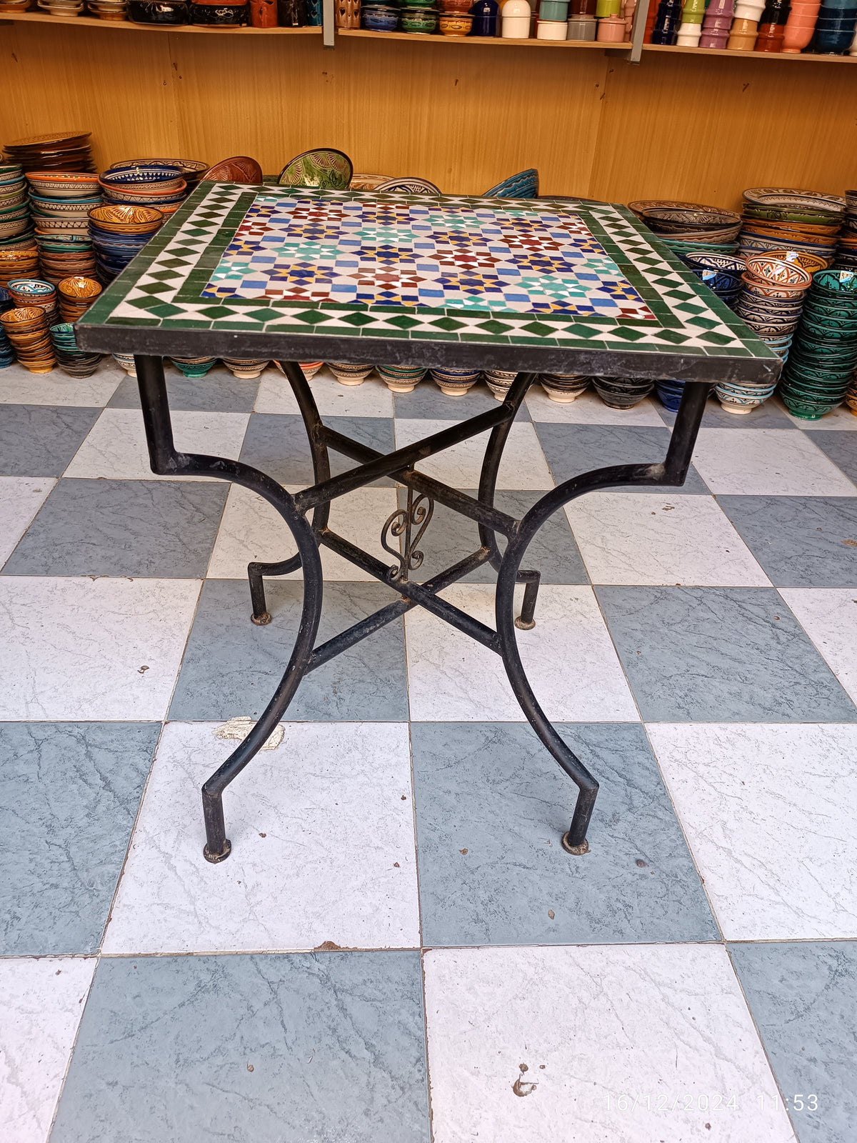 Handmade Moroccan Zellige Mosaic Table – Traditional Fes Ceramic Tile Table
