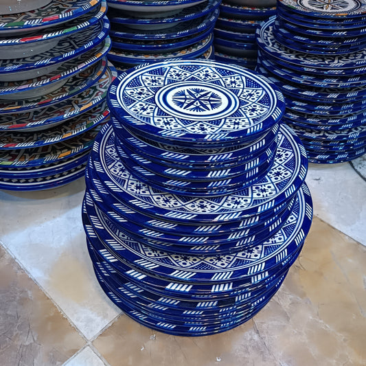 Moroccan Ceramic Plates hand painted blue & white 3 Dinner Plates