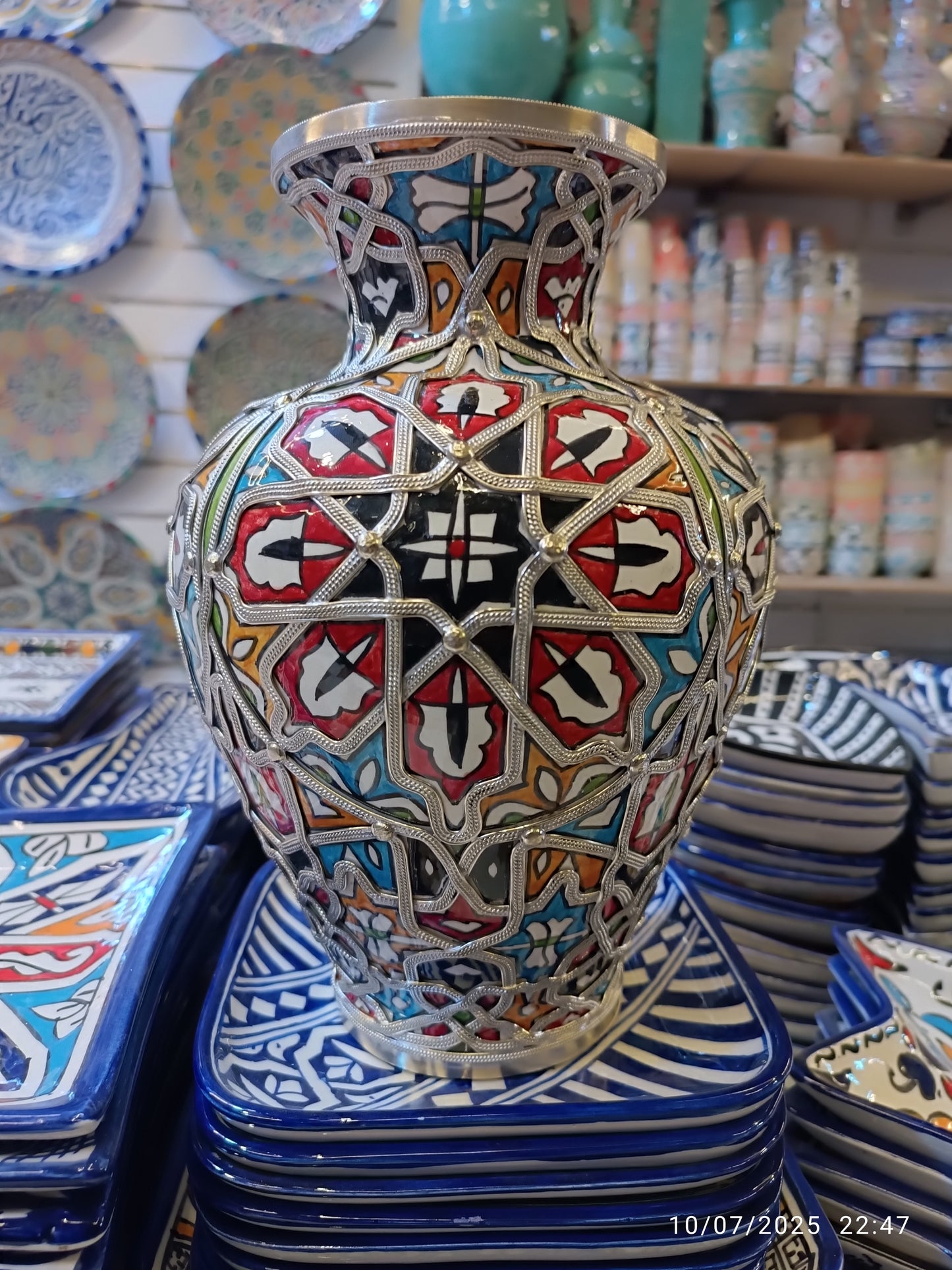 Flower vase silver and nickel vase handmade and hand painted original from fez Morocco