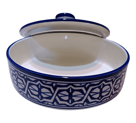 Candy Box – Hand-Painted Fassi Ceramic with Lid, Blue & White Moroccan Design