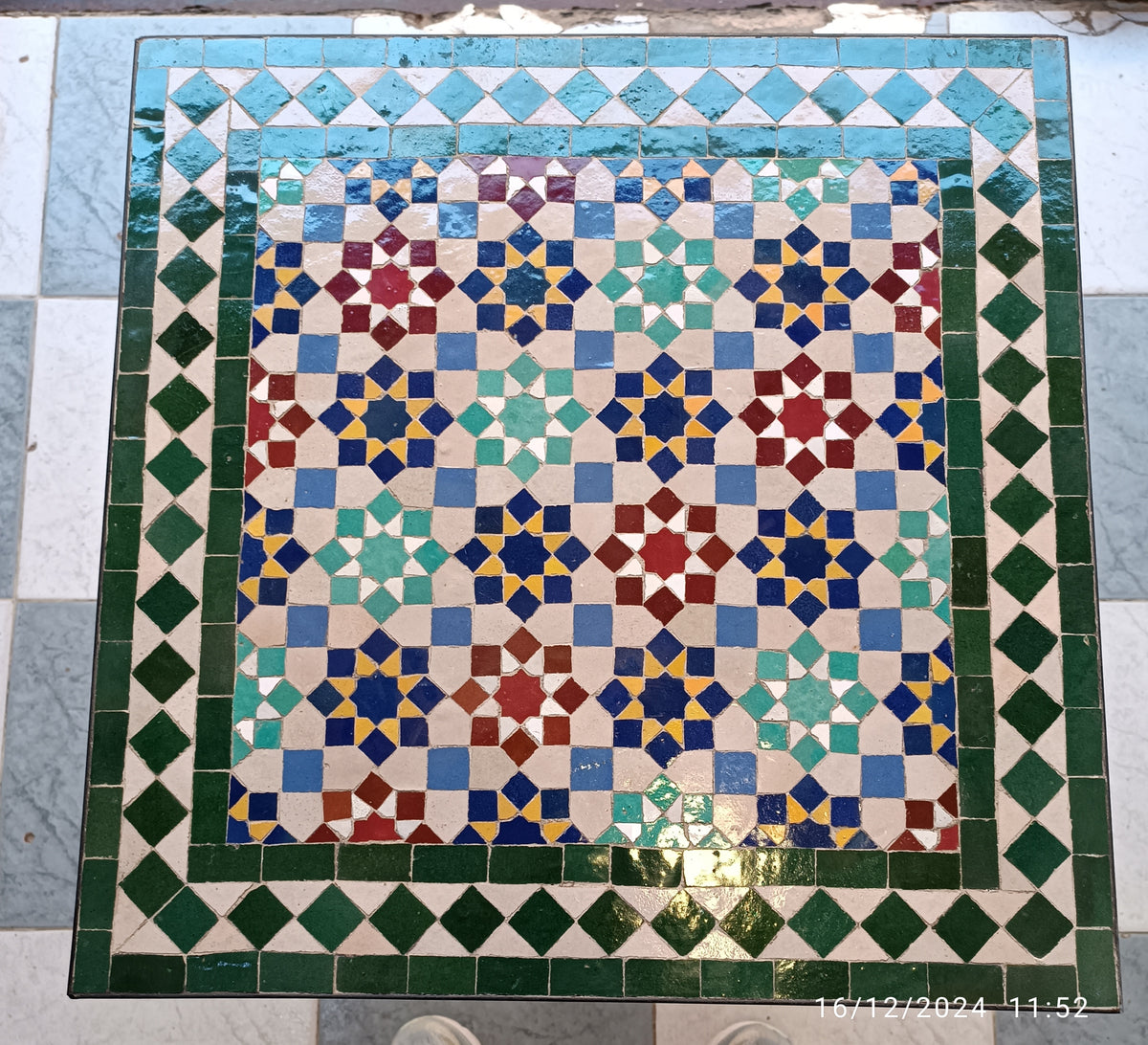Handmade Moroccan Zellige Mosaic Table – Traditional Fes Ceramic Tile Table
