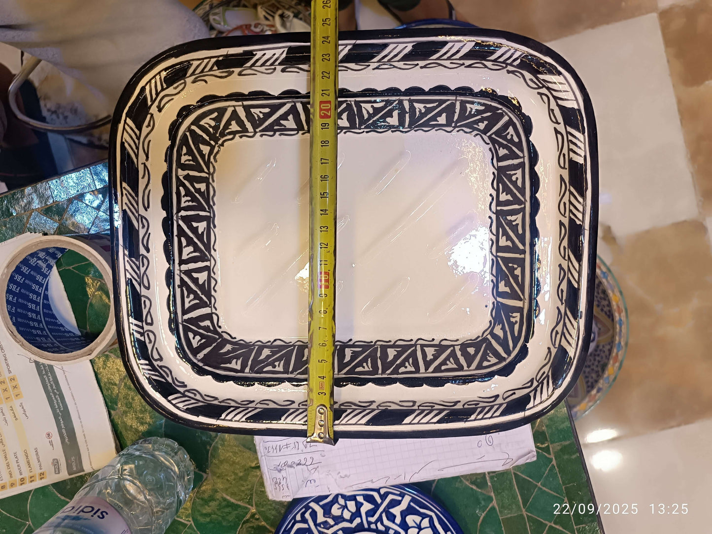 Square Moroccan Tagine – Black & White Ceramic Cooking Pot – 24x29 cm