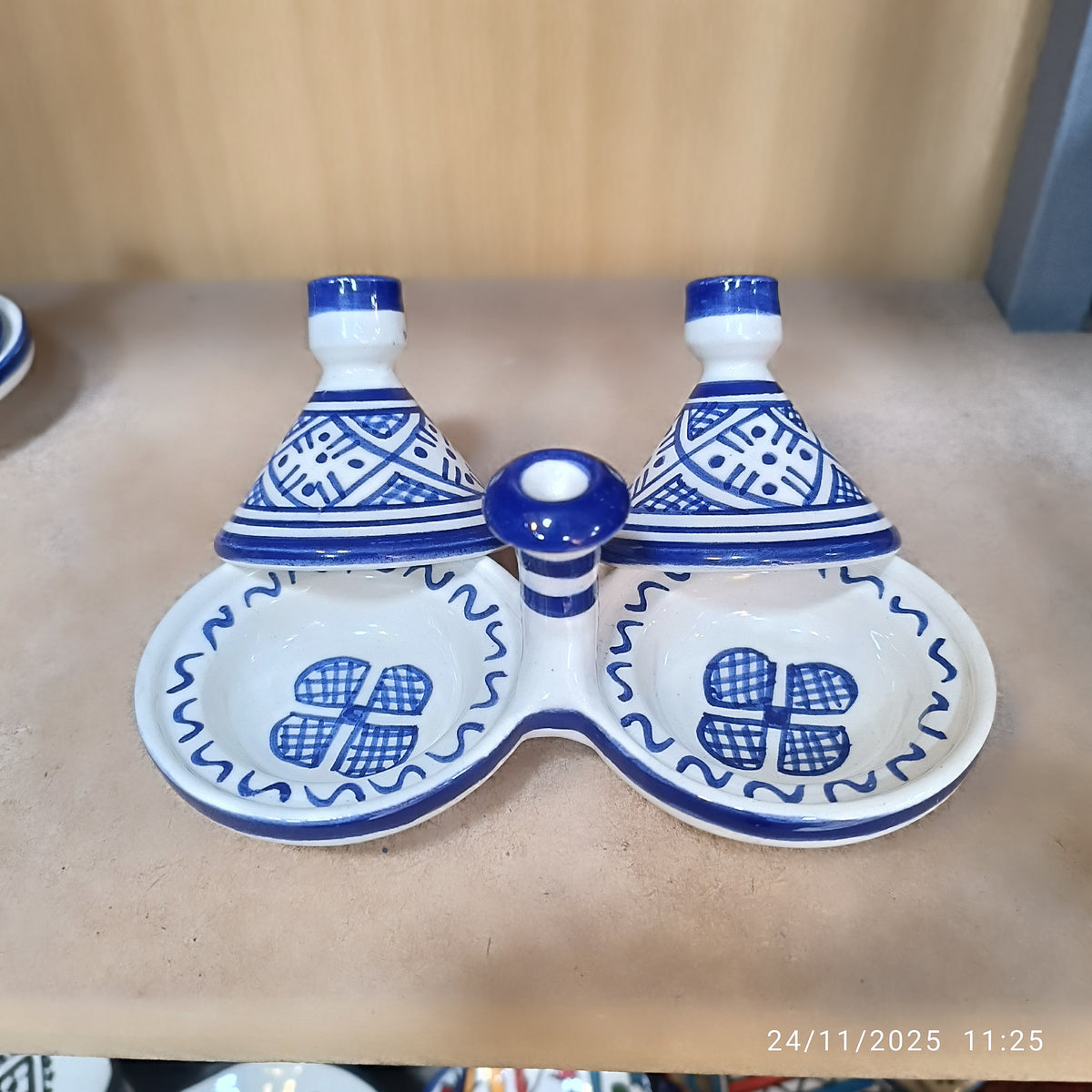 Handmade Moroccan Fes Spice Tagine Set – 2-Piece Ceramic Condiment Dishes