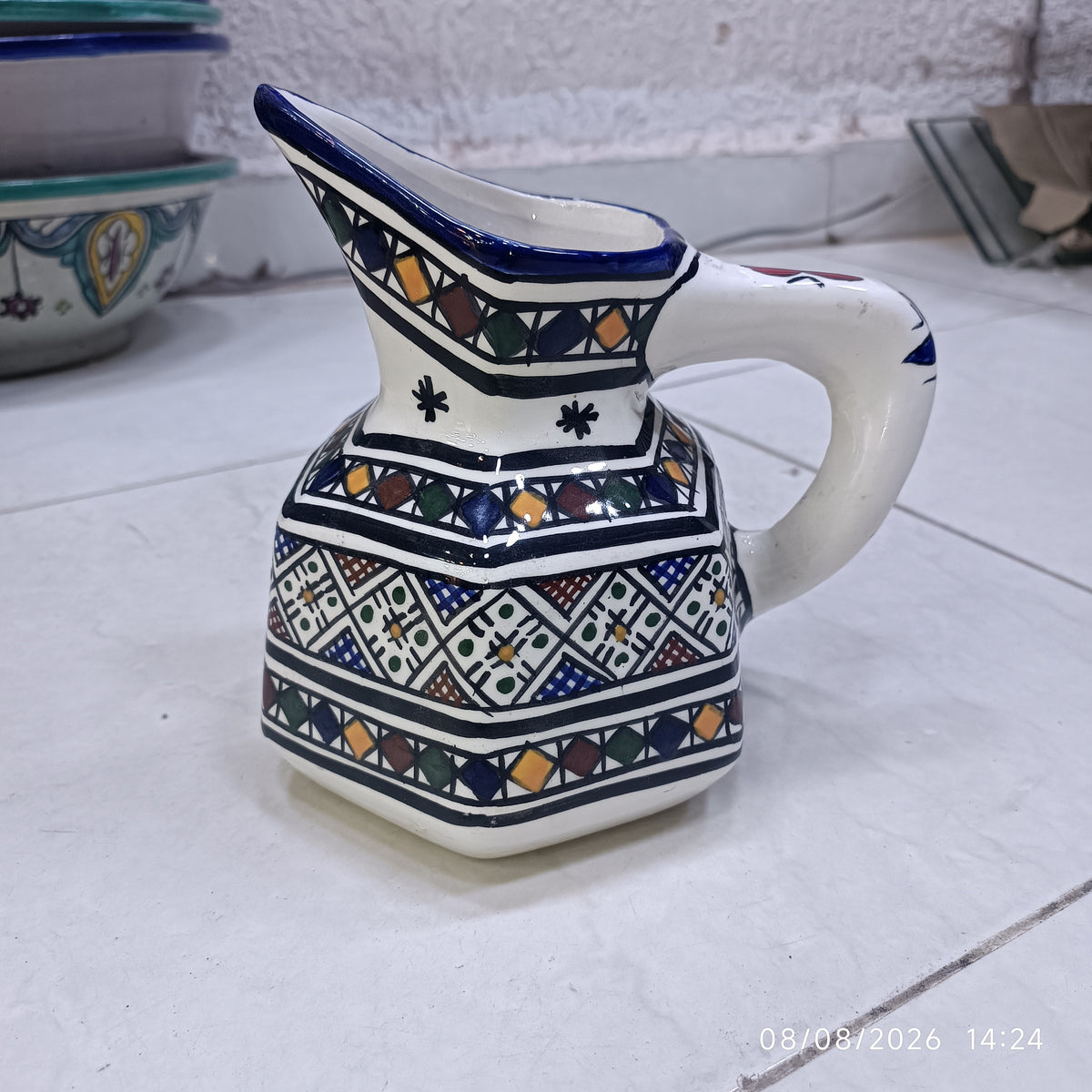 Handmade Fes Ceramic Carafe – 1 Liter Moroccan Pottery Pitcher (Copie) (Copie)