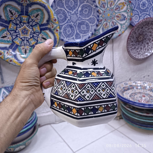 Handmade Fes Ceramic Carafe – 1 Liter Moroccan Pottery Pitcher (Copie) (Copie)