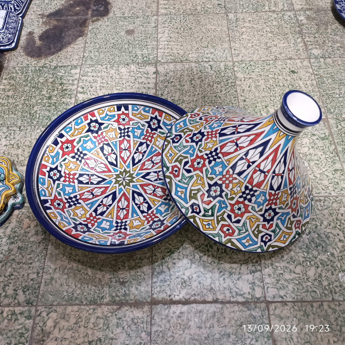 Handmade Moroccan Fes Tagine – Blue & White Hand-Painted Ceramic Serving Tagine
