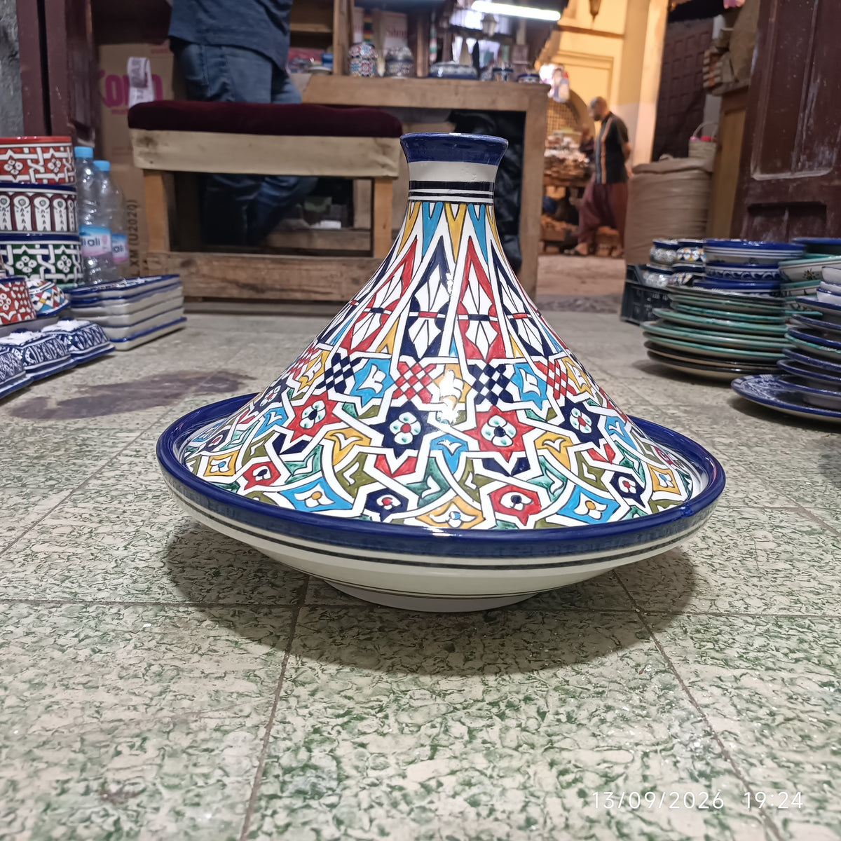 Handmade Moroccan Fes Tagine – Blue & White Hand-Painted Ceramic Serving Tagine