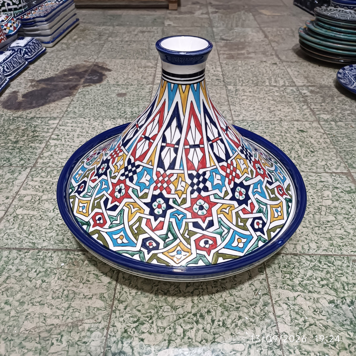 Handmade Moroccan Fes Tagine – Blue & White Hand-Painted Ceramic Serving Tagine