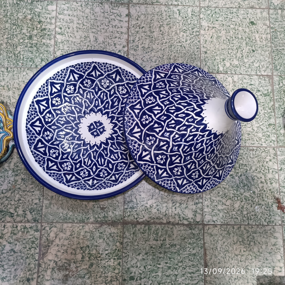 Handmade Moroccan Fes Tagine – Blue & White Hand-Painted Ceramic Serving Tagine