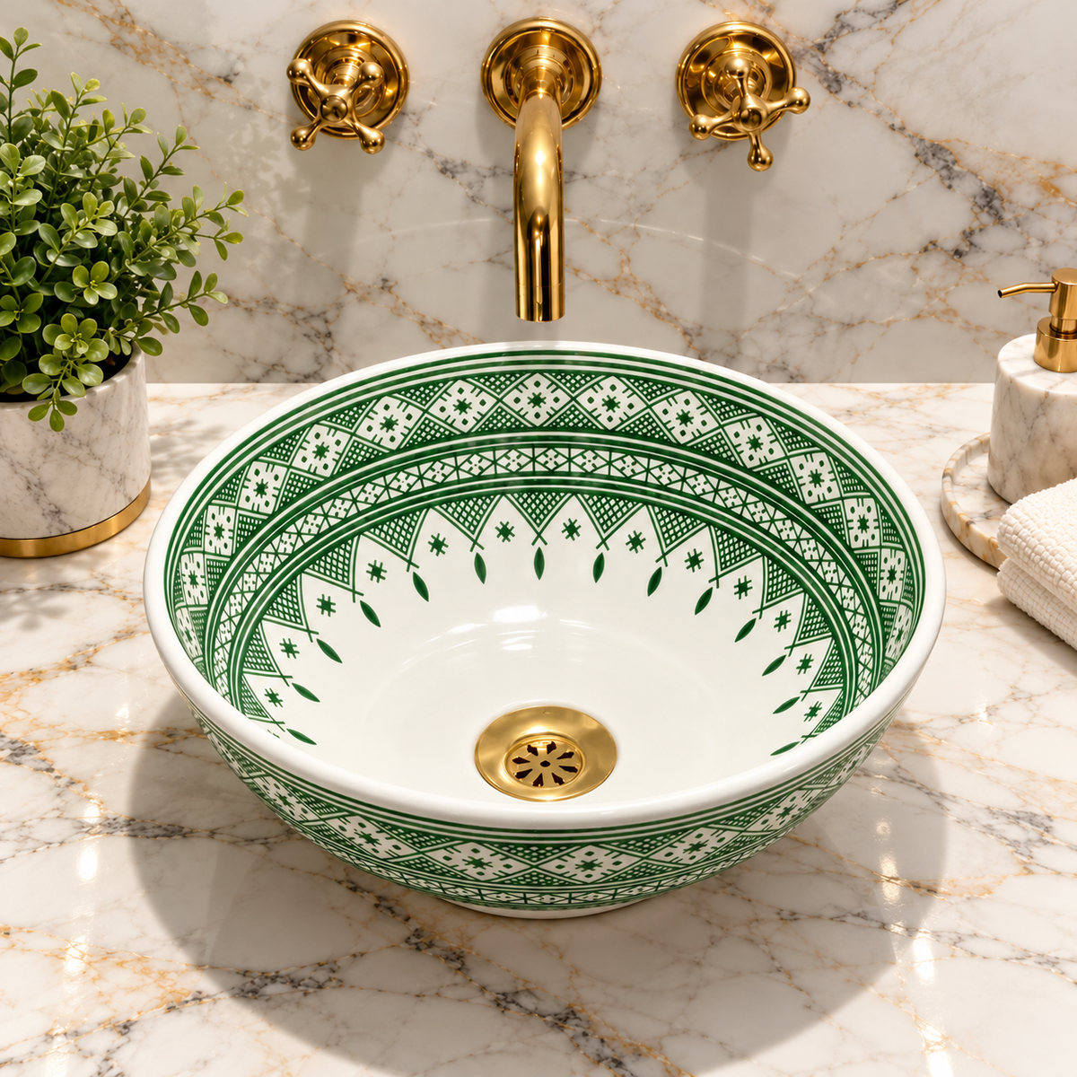 Handmade Moroccan Ceramic Vessel Sink – Traditional Fes Pottery Bathroom Vanity Sink