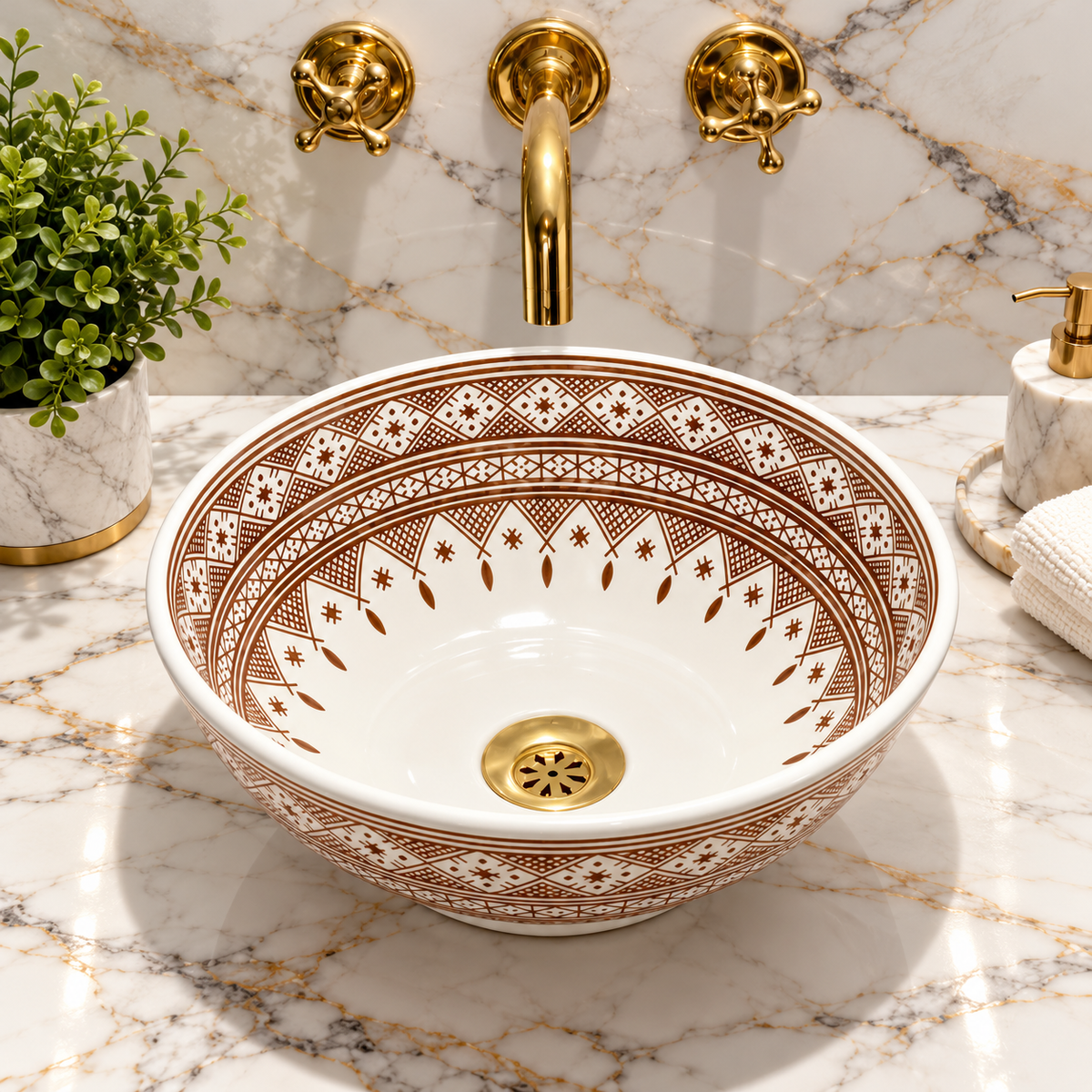 Handmade Moroccan Ceramic Vessel Sink – Traditional Fes Pottery Bathroom Vanity Sink