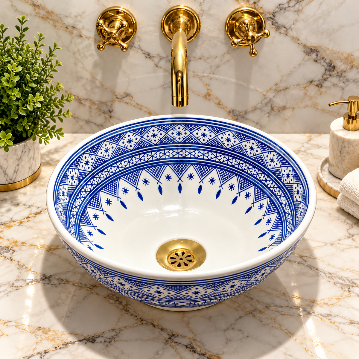 Handmade Moroccan Ceramic Vessel Sink – Traditional Fes Pottery Bathroom Vanity Sink