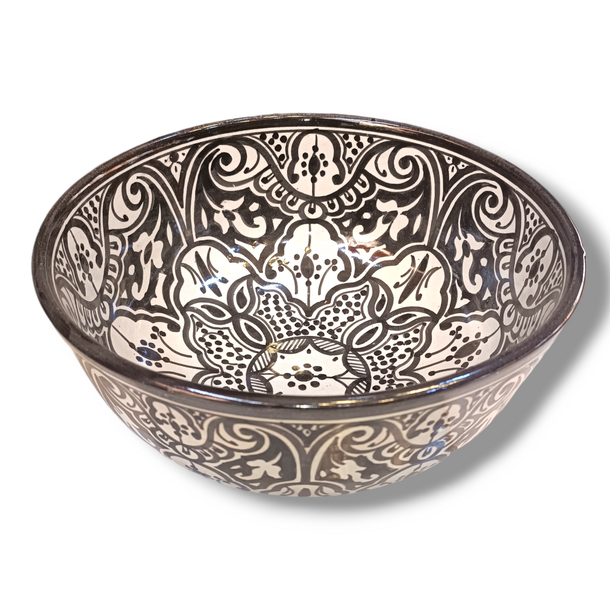 Moroccan Ceramic Decorative bowl – black & White handmade and hand painted