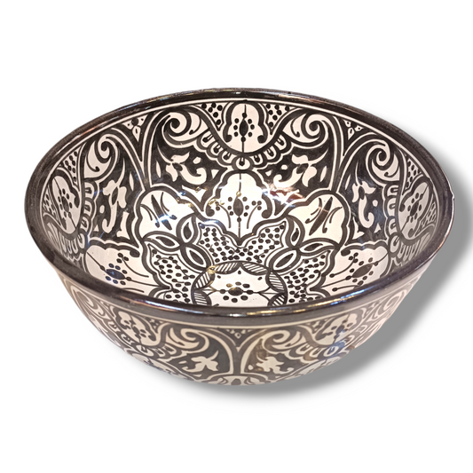 Moroccan Ceramic Decorative bowl – black & White handmade and hand painted
