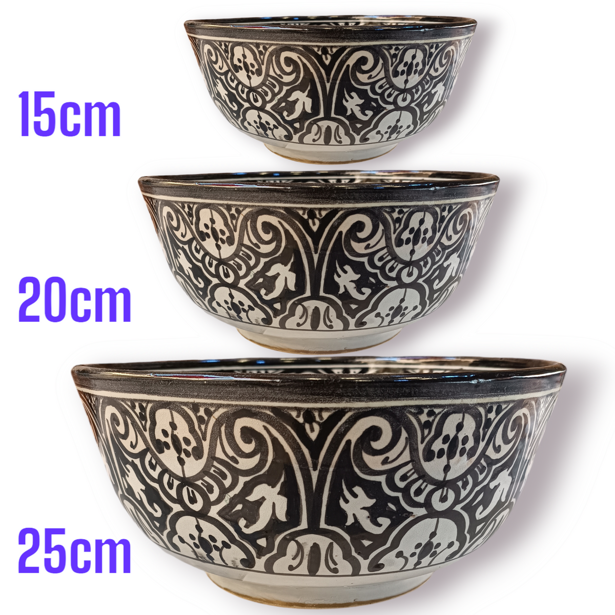 Moroccan Ceramic Decorative bowl – black & White handmade and hand painted