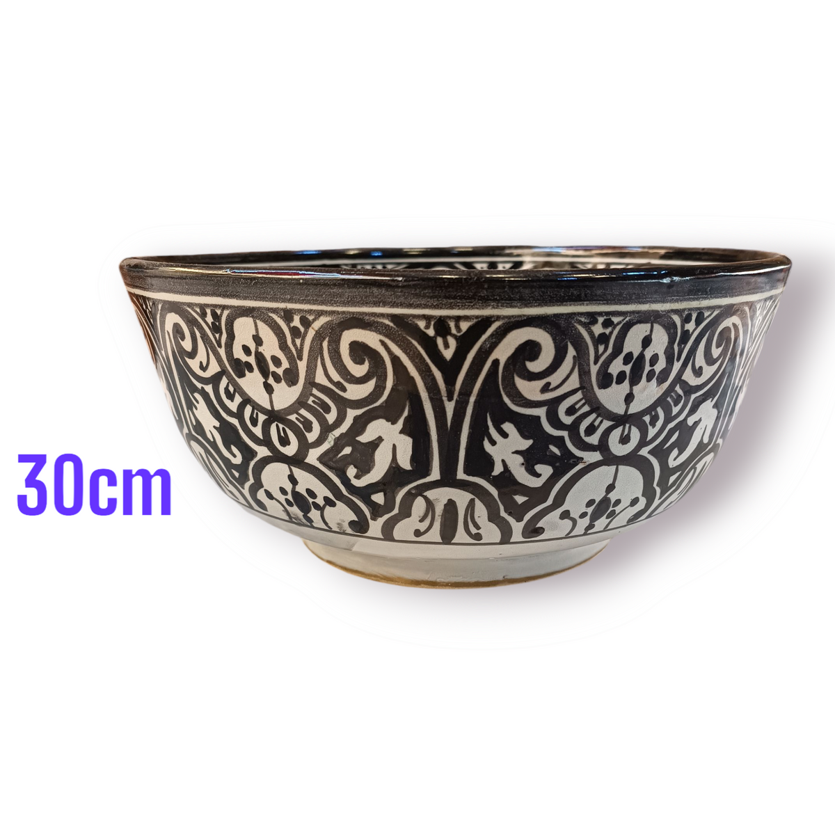 Moroccan Ceramic Decorative bowl – black & White handmade and hand painted