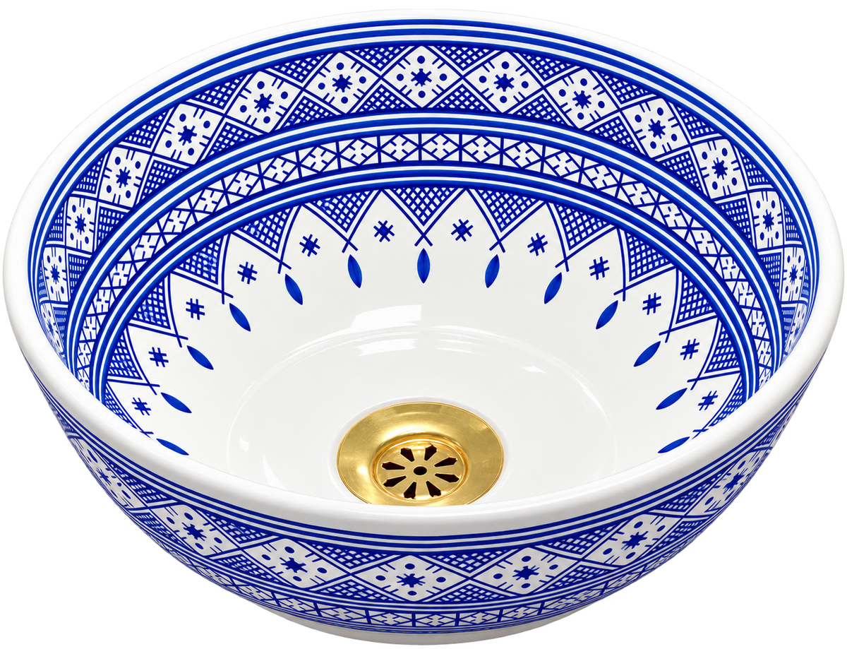 Handmade Moroccan Ceramic Vessel Sink – Traditional Fes Pottery Bathroom Vanity Sink