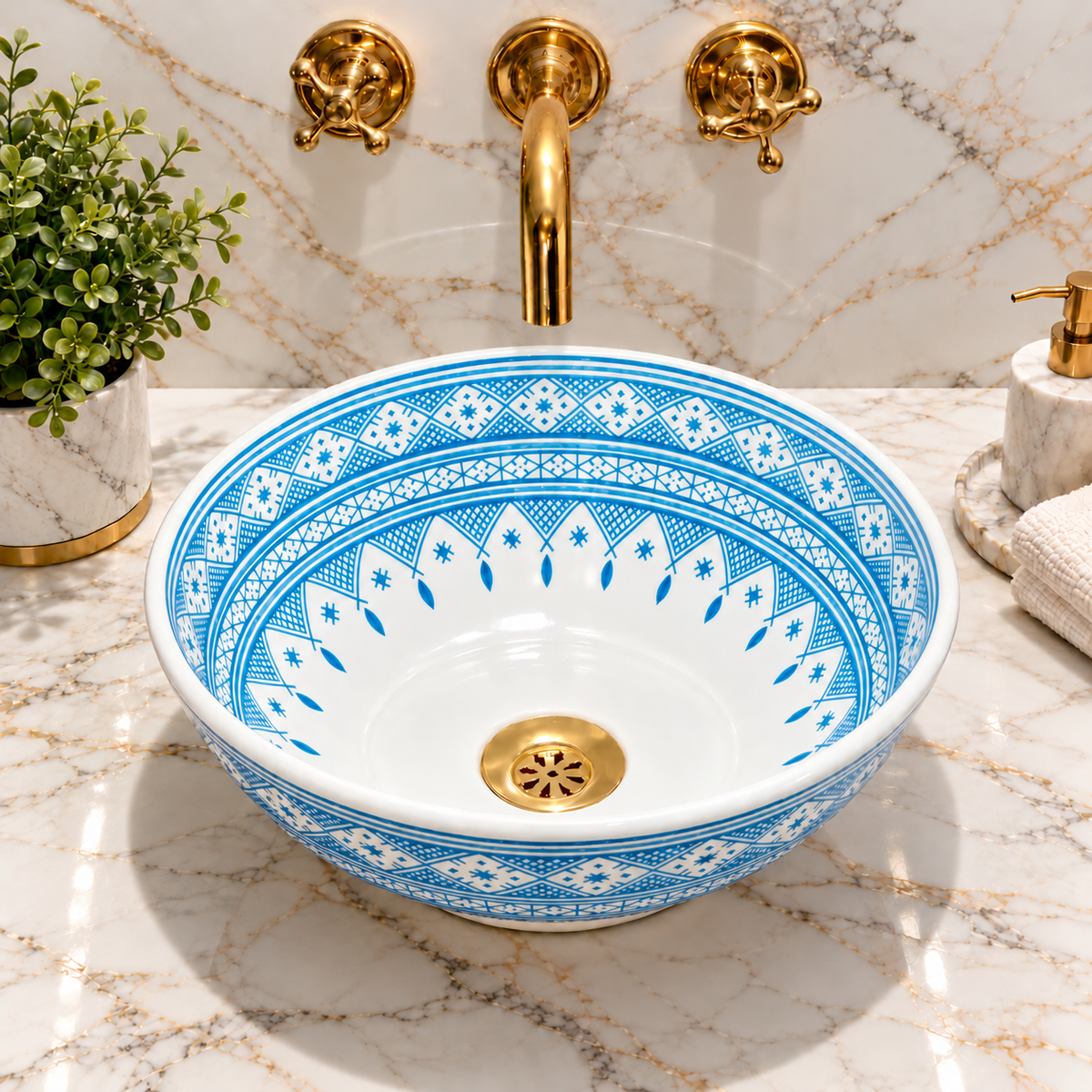 Handmade Moroccan Ceramic Vessel Sink – Traditional Fes Pottery Bathroom Vanity Sink