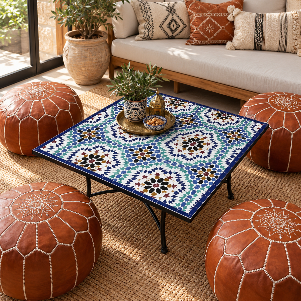 Moroccan Mosaic Table – Handmade Colorful Zellige Table from Fez