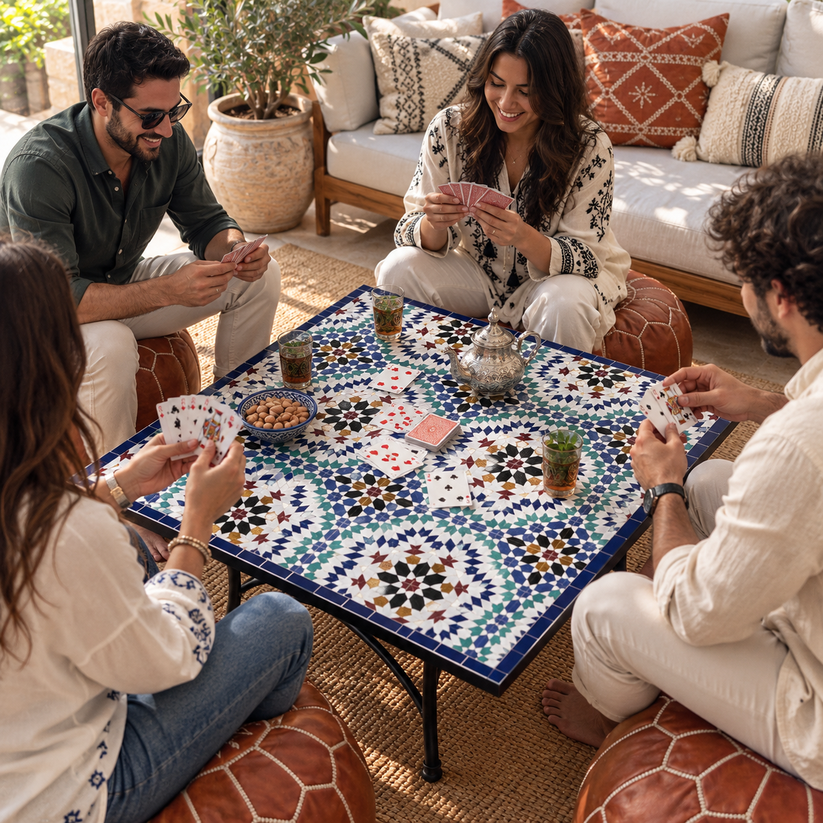 Moroccan Mosaic Table – Handmade Colorful Zellige Table from Fez