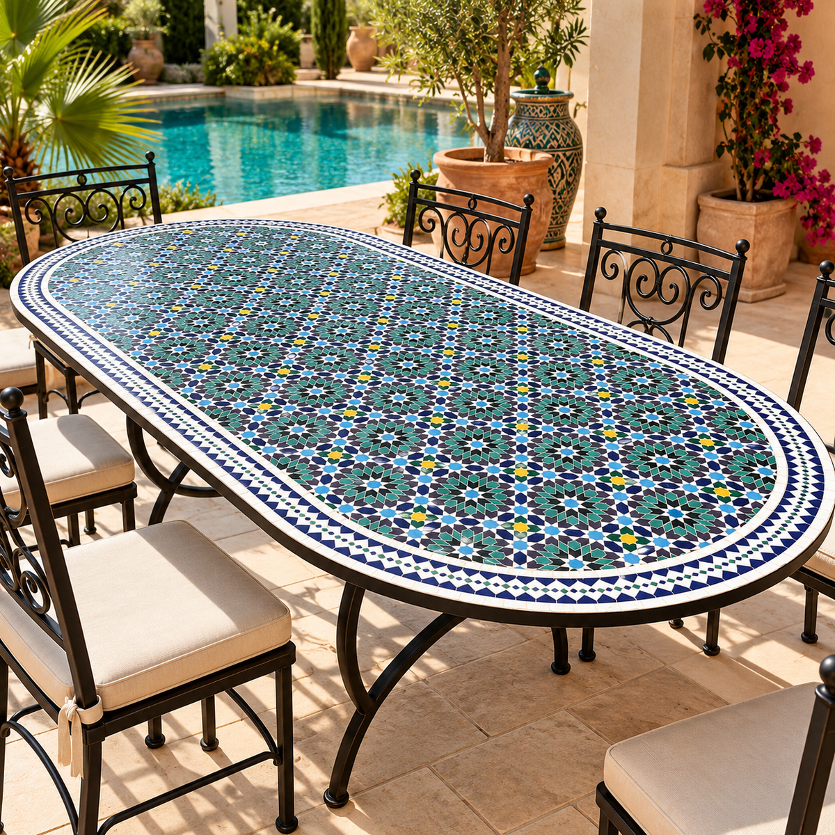 Handmade Moroccan fez Mosaic Table – Authentic Fez Zellige Design