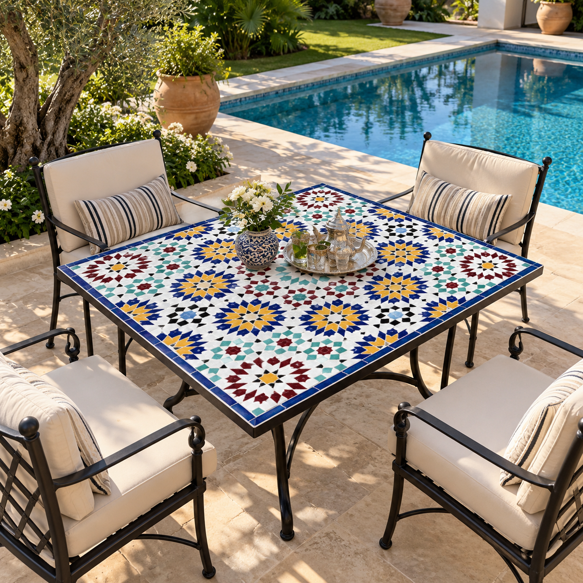 Handmade Moroccan Mosaic Table – Authentic Zellige Art