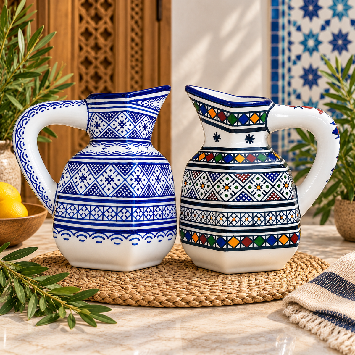 Handmade Fes Ceramic Carafe – 1 Liter Moroccan Pottery Pitcher (Copie) (Copie)
