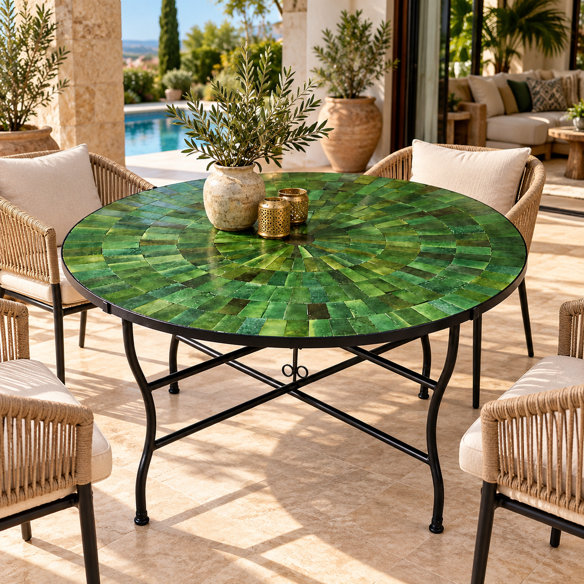 Moroccan Zellige Mosaic Table – Handmade Round Ceramic Tile Table
