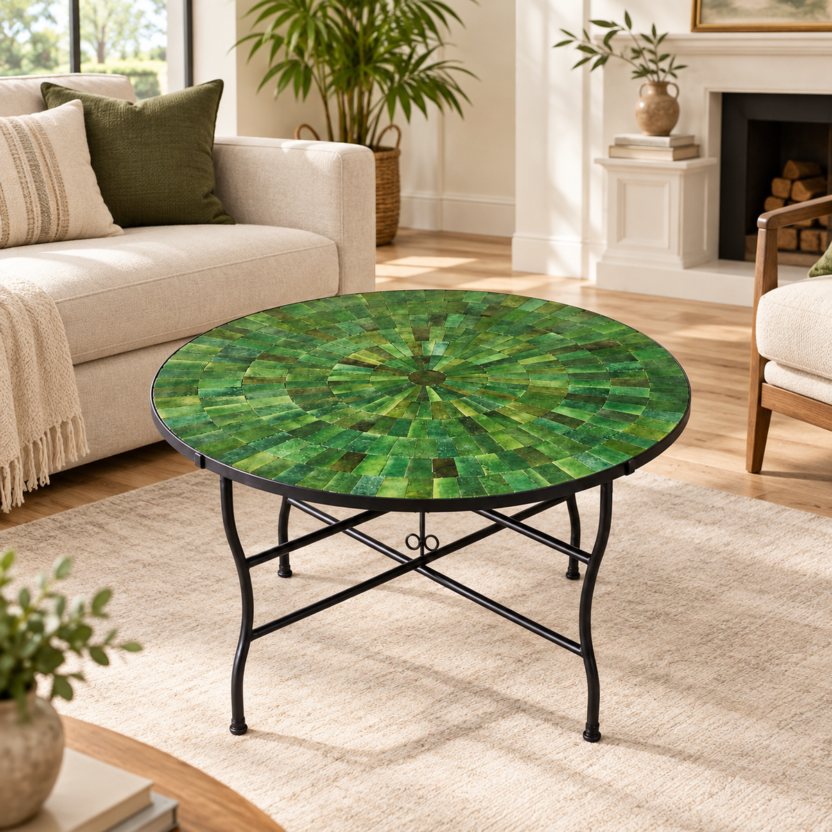 Moroccan Zellige Mosaic Table – Handmade Round Ceramic Tile Table