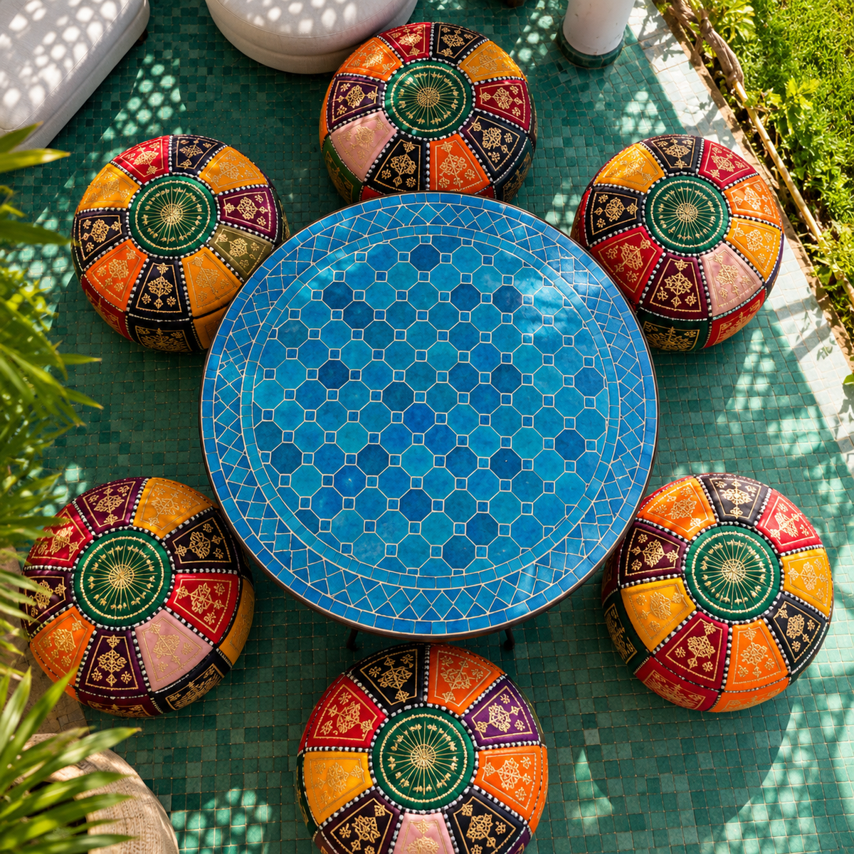 Moroccan Blue Mosaic Table – Handmade Zellige Table