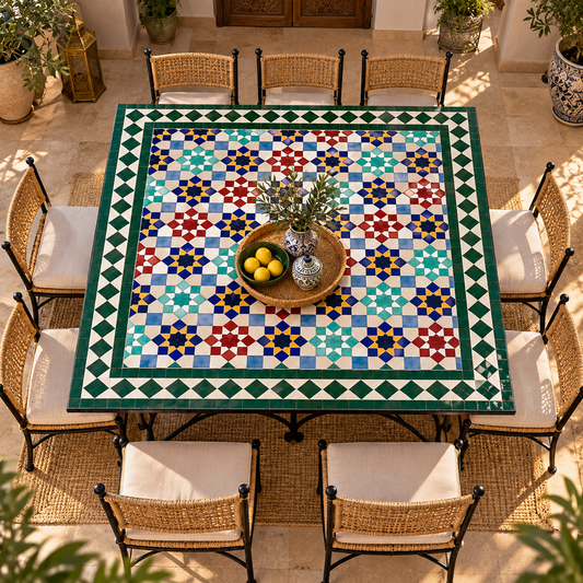 Handmade Moroccan Zellige Mosaic Table – Traditional Fes Ceramic Tile Table