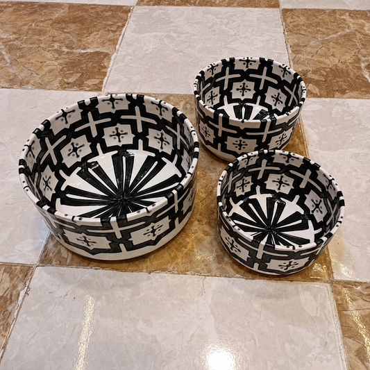 Moroccan Ceramic 4 Bowl Set – Hand-Painted Geometric Design | Fez Pottery