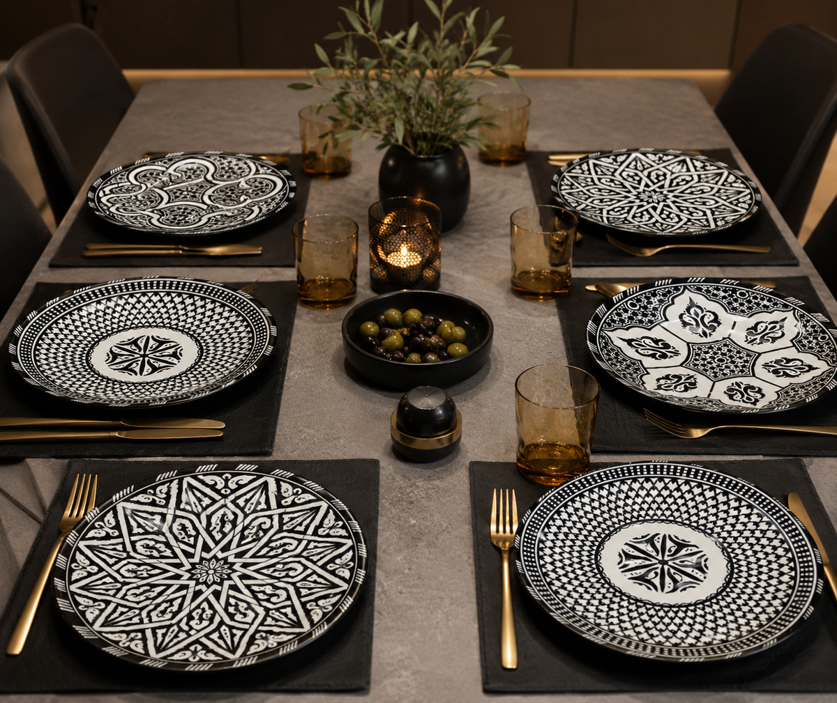 Black Moroccan fez pottery plates dishwasher and microwave safe