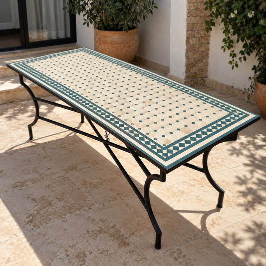 Rectangular Moroccan Zellige Mosaic Table – Handmade Fes Tile Table