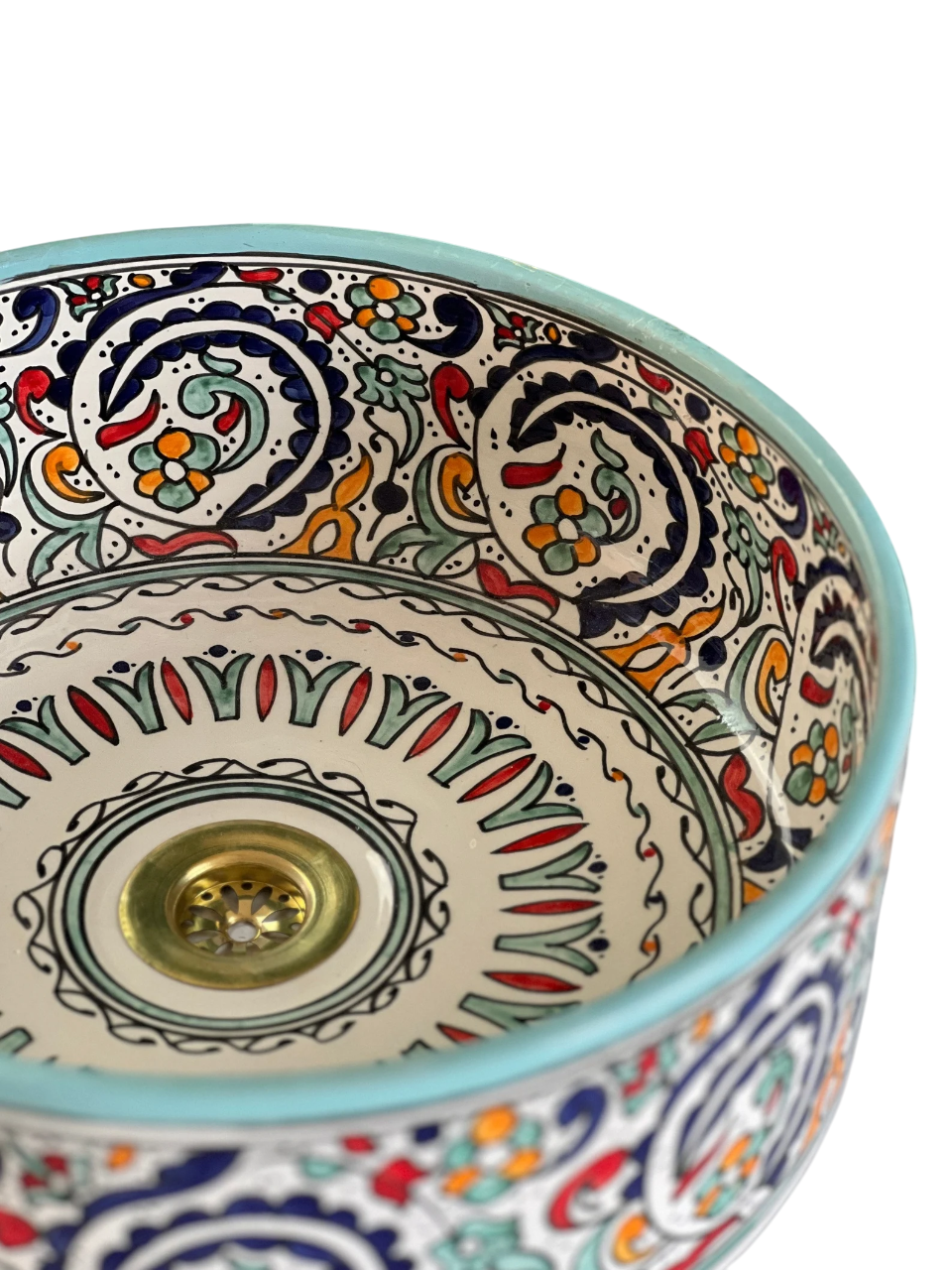 Handcrafted Moroccan Fassi Clay Sink – Fassi Rose Pattern – 4 Sizes – Includes Brass Drain Cover & Free Soap Dish Gift