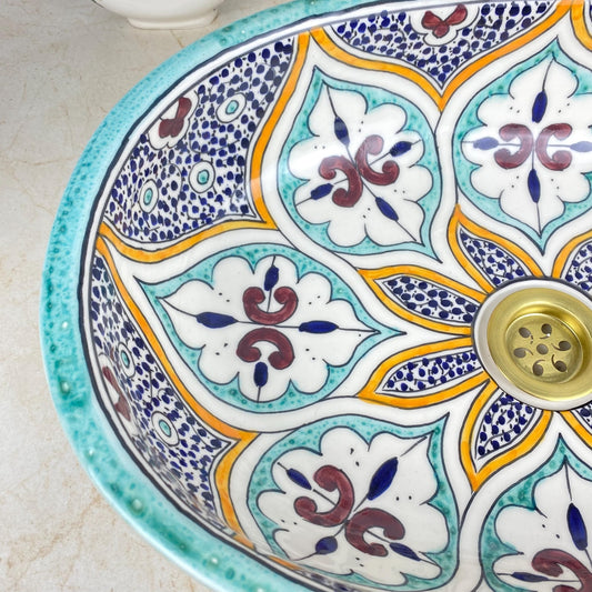 Handmade Moroccan Ceramic Vessel Sink – Hand-Painted Bathroom Basin